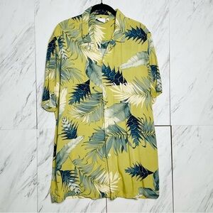 ASOS Hawaiian Palm Leaf Tropic Print Short Sleeve Button Down Shirt